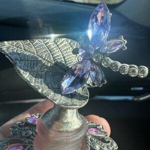 Silver Leaf and Purple Gem Dragonfly Ornament